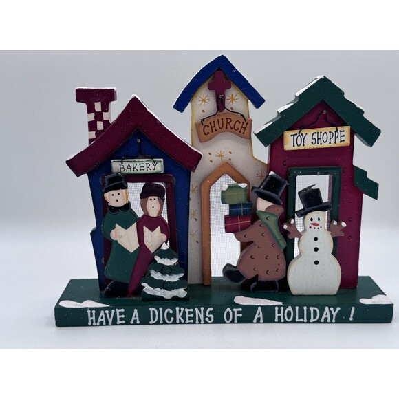 Christmas Dickens Wooden Table/Mantle Holiday Decoration Snowman Town Village - Picture 1 of 10